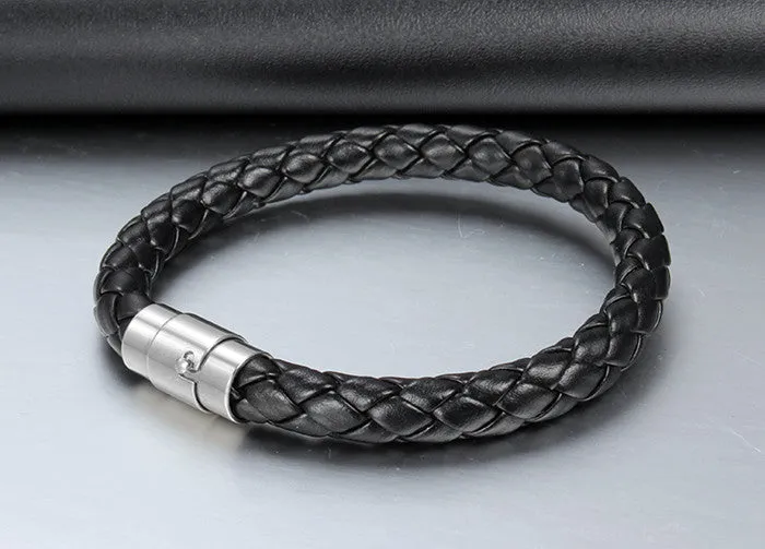 New Fashion Jewelry Men Leather Titanium Steel Bracelets Male Retro Bracelet Personality Gift