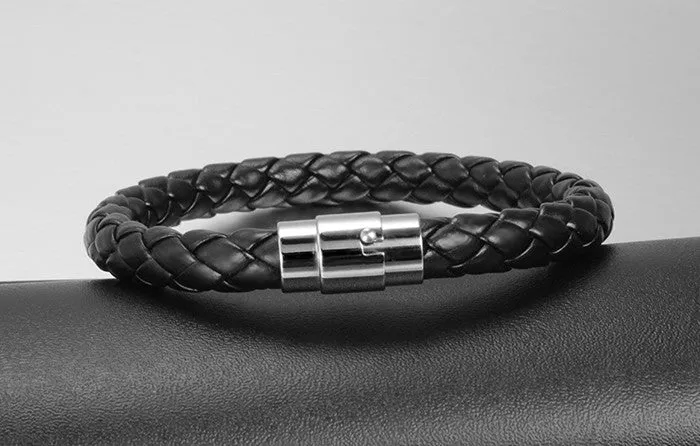 New Fashion Jewelry Men Leather Titanium Steel Bracelets Male Retro Bracelet Personality Gift