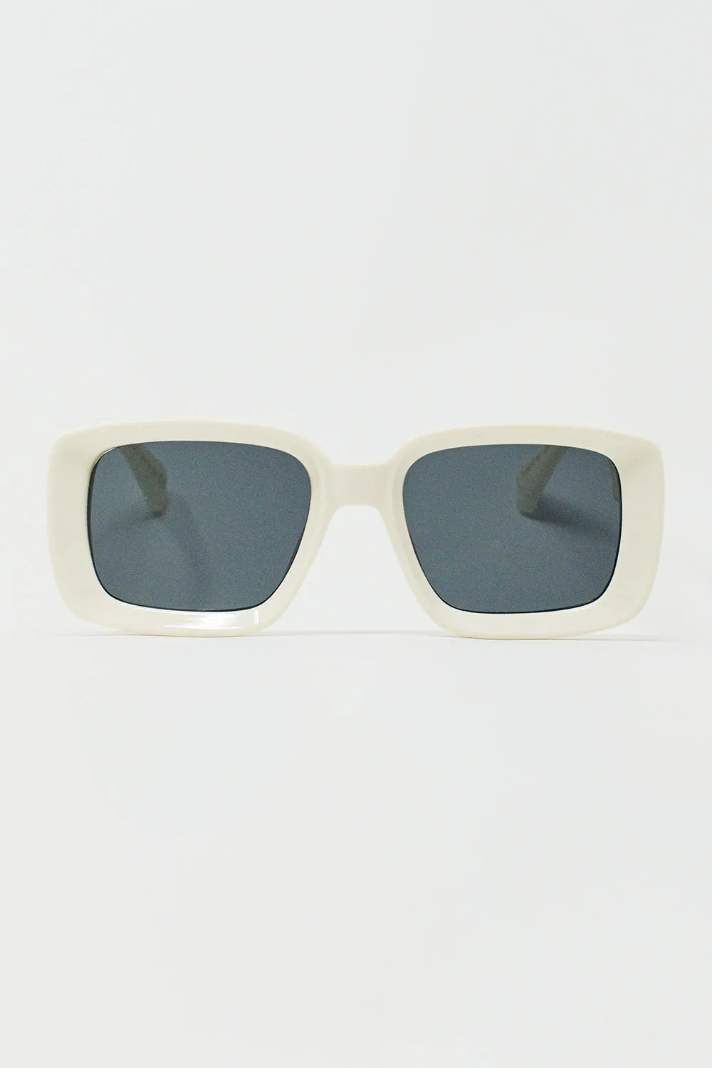 Oversized Rectangular Sunglasses With Wide Frame in White