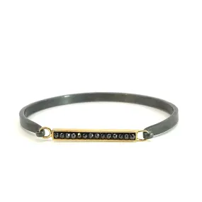 Oxidized Sterling Silver and 18k Yellow Gold Black Diamond Hinge Bracelet