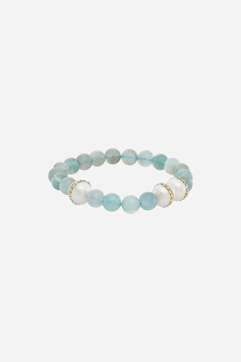 Paige Novick Aquamarine Bracelet with Pearls & Crystal Stations