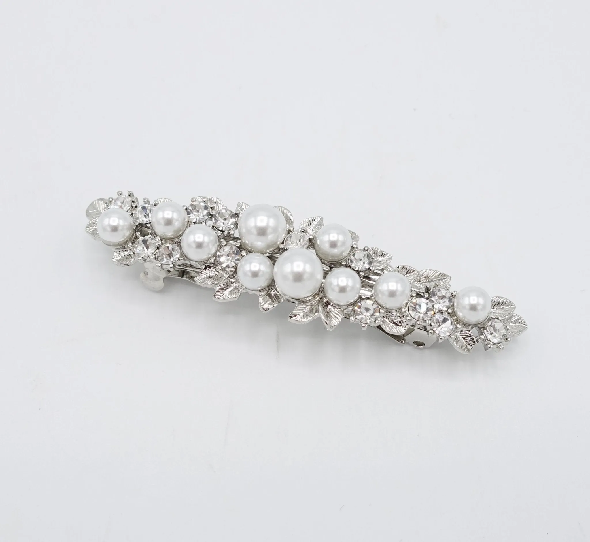 pearl rhinestone embellished stem half french barrette women hair accessory