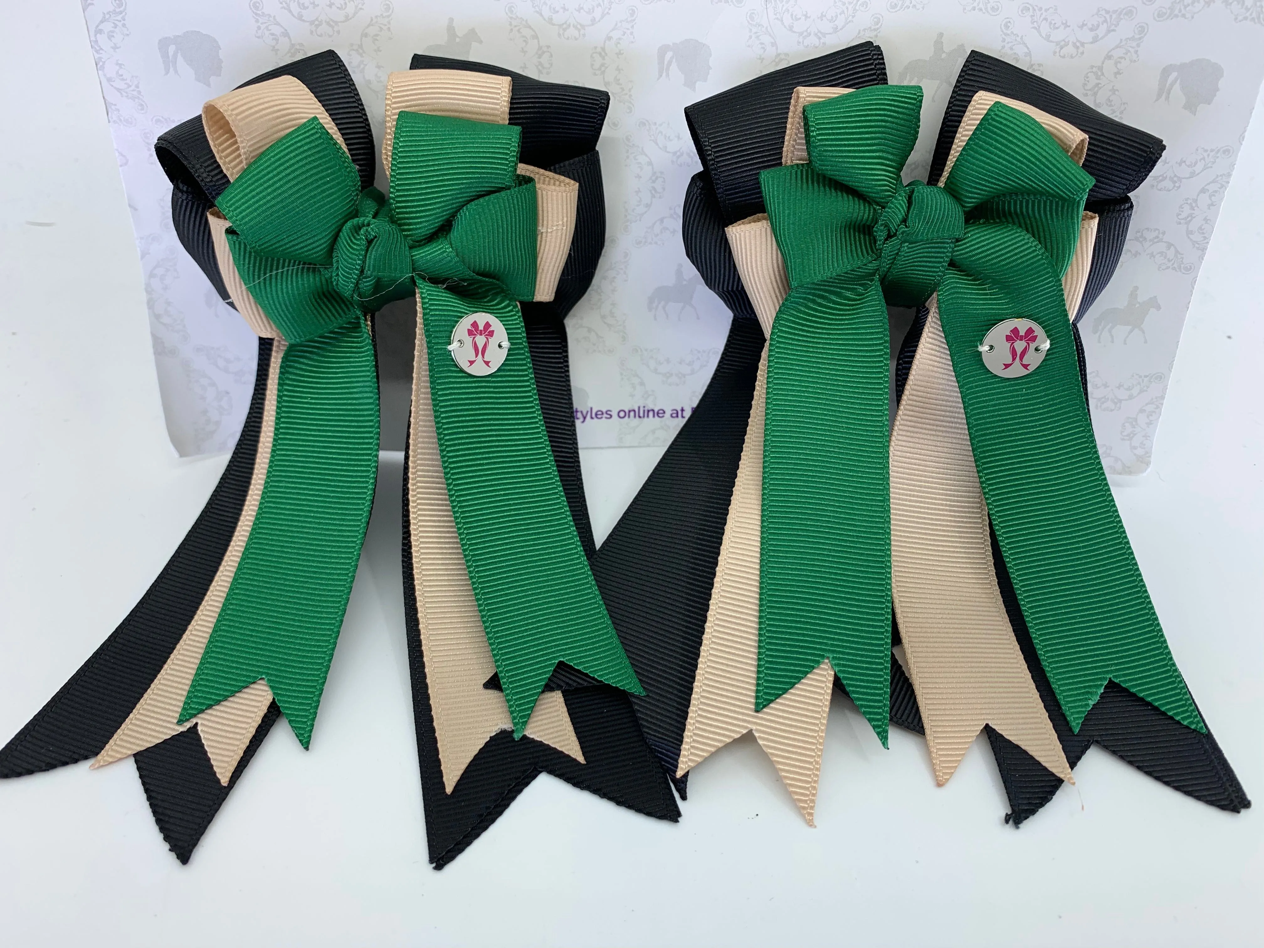 PonyTail Bows-  Black/Khaki/Hunter Green