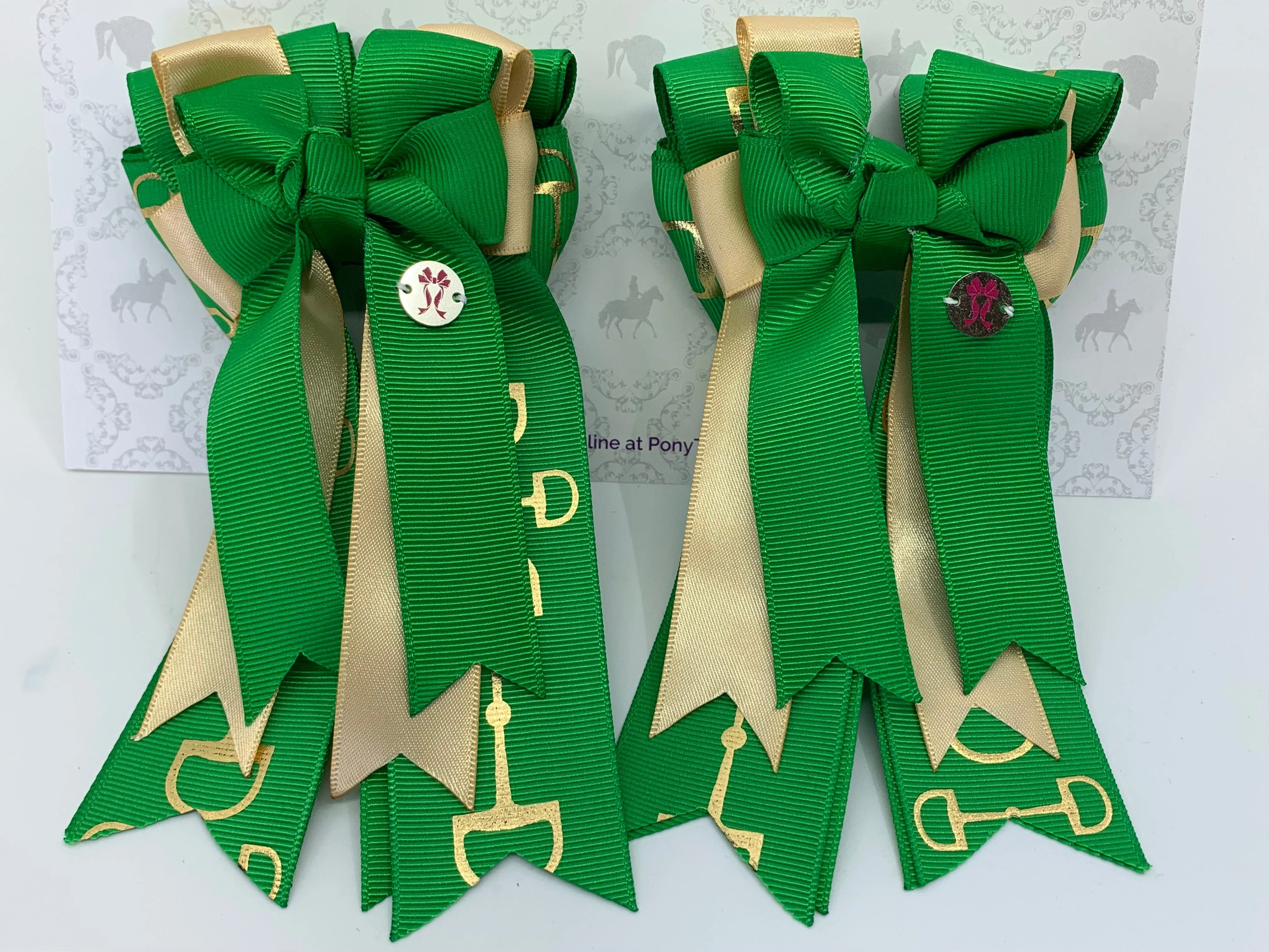 PonyTail Bows-Good Luck Gold Green Bits