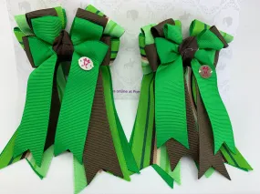 PonyTail Bows- Green Java Brown Stripes