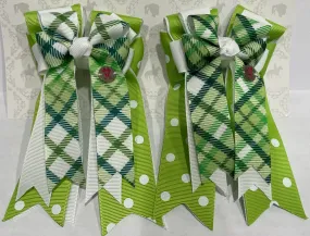 PonyTail Bows- Plaid and Polka Green