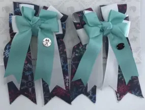 PonyTail Bows- Teal Topper Snowflakes