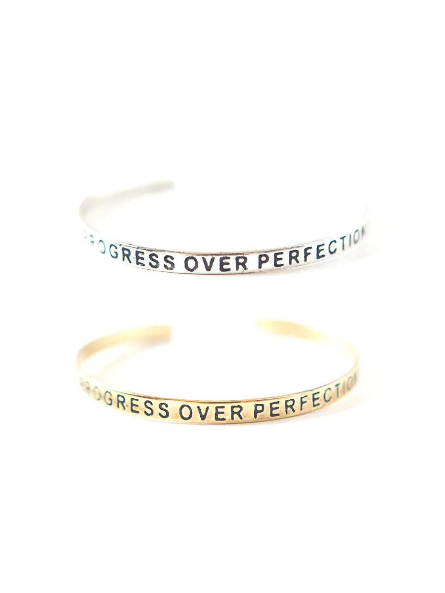 'Progress Over Perfection' Cuff Bracelet