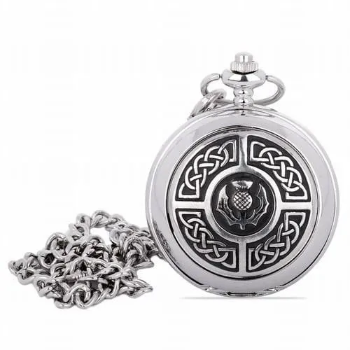 Quartz Pocket Watch - Celtic Knots Around Thistle Crest