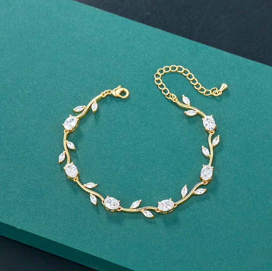 "Bethany" - Cubic Zirconia Bridal Bracelet - Available in Silver, Rose Gold and Yellow Gold