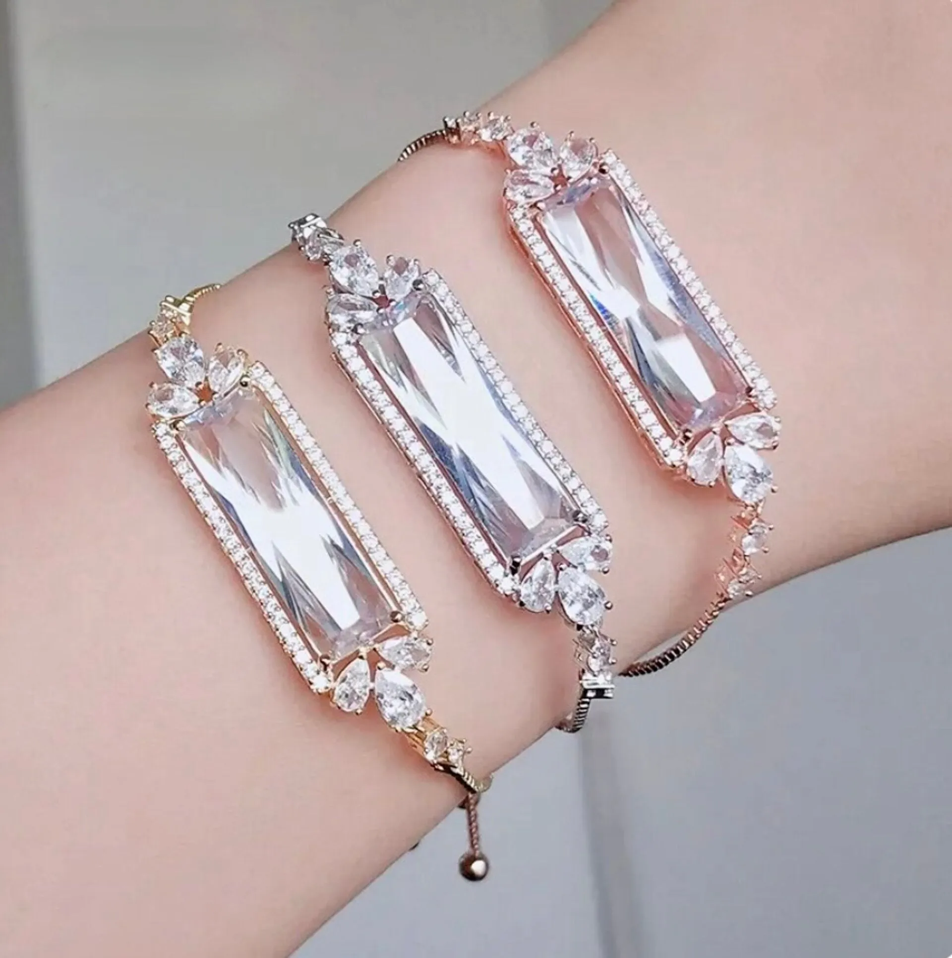 "Corinne" - Geometric Cubic Zirconia Bridal Bracelet - Available in Silver, Rose Gold and Yellow Gold