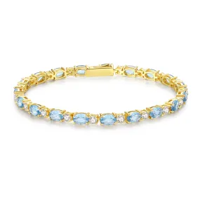 "Glamour Radiance" March Birthstone Fancy Cut Tennis Aquamarine Sterling Silver Bracelet