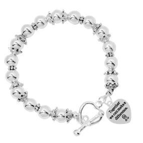 "Together We Can Make A Difference" Heart Charm Silver Beaded Bracelets