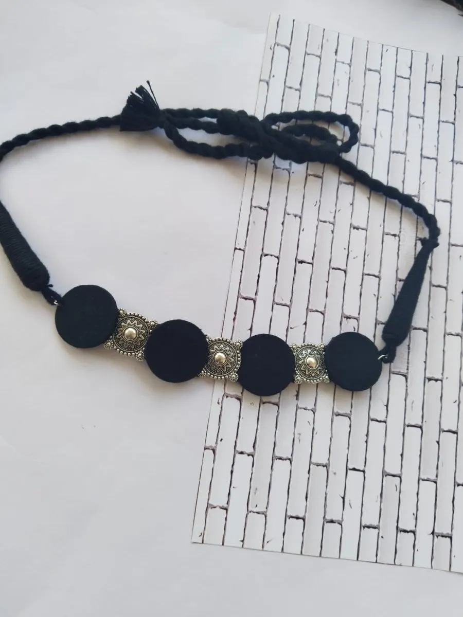 Rainvas Oxidized Silver Fabric Choker in Black