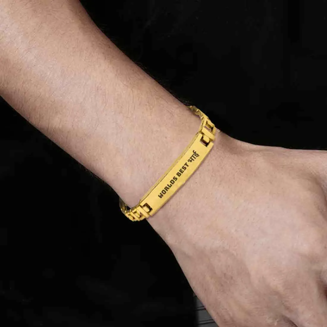 Rakhi Bracelet For Brother Gold Black Metal Rakhis-World's Best Bhai