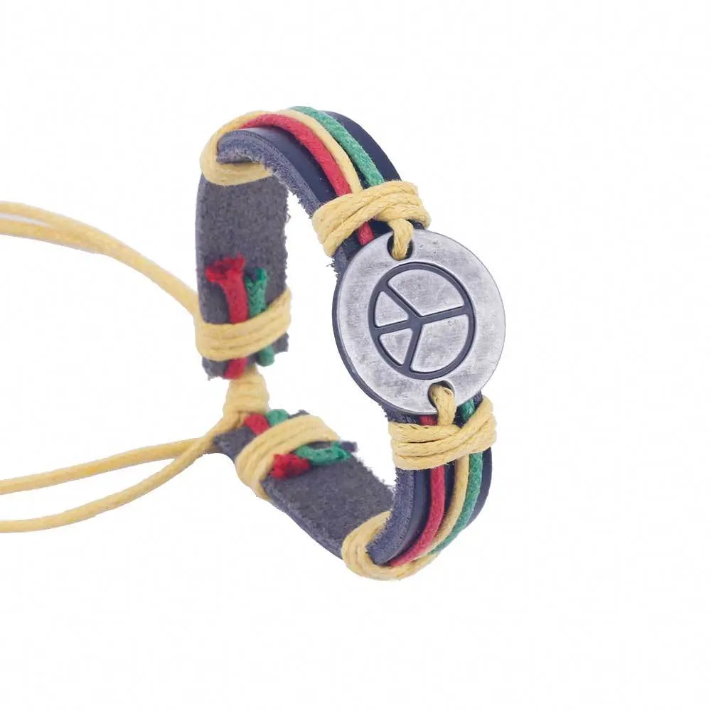 Rasta Peace & Chill Weaved Leather Bracelet