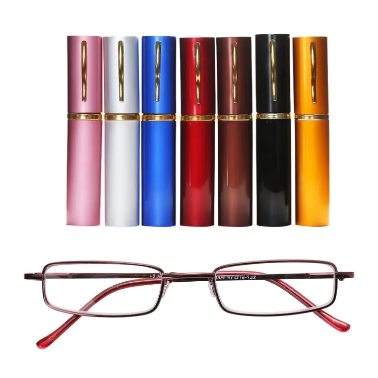 Reading Glasses Metal Spring Foot Portable Presbyopic Glasses with Tube Case  1.00D(Black)