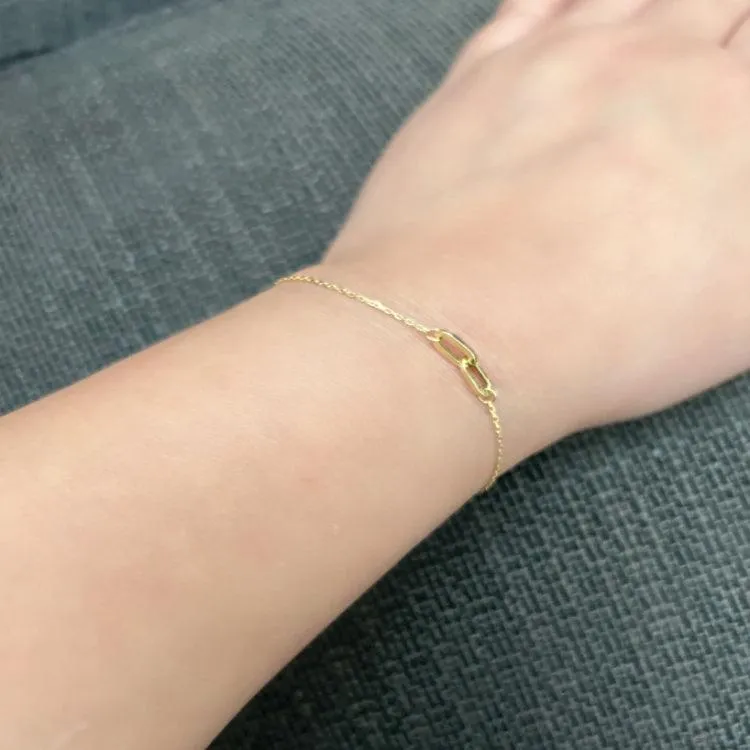 Real Gold 2 Paper Clip Adjustable Size Bracelet 9982 BR1605