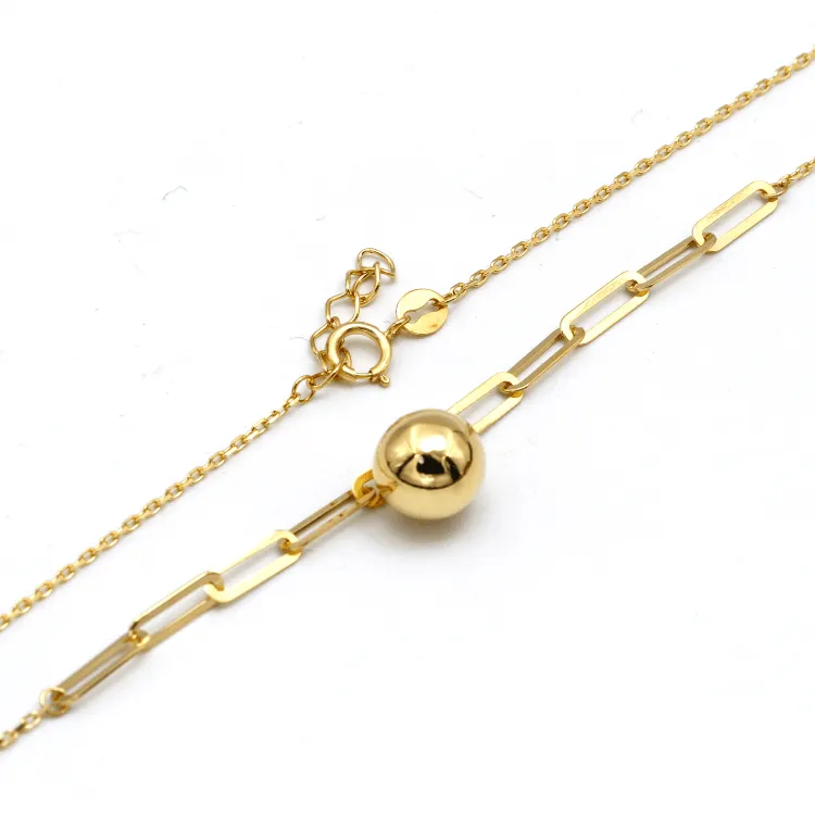 Real Gold 8 MM Ball Half Paper Clip Chain Adjustable Size Necklace (40 CM) 7790 N1446