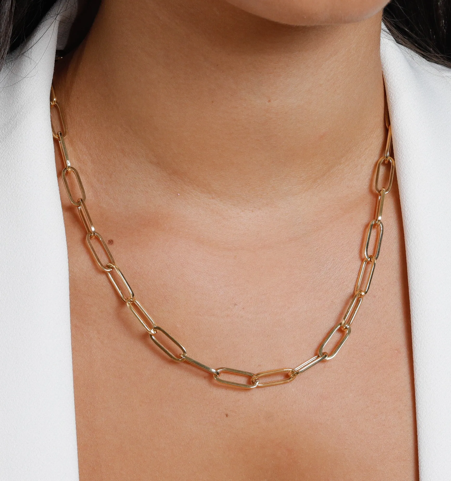 Rectangle Link Chain In 14K Solid Gold