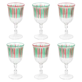 Red & Green Striped Wine Glasses - 6 Pack