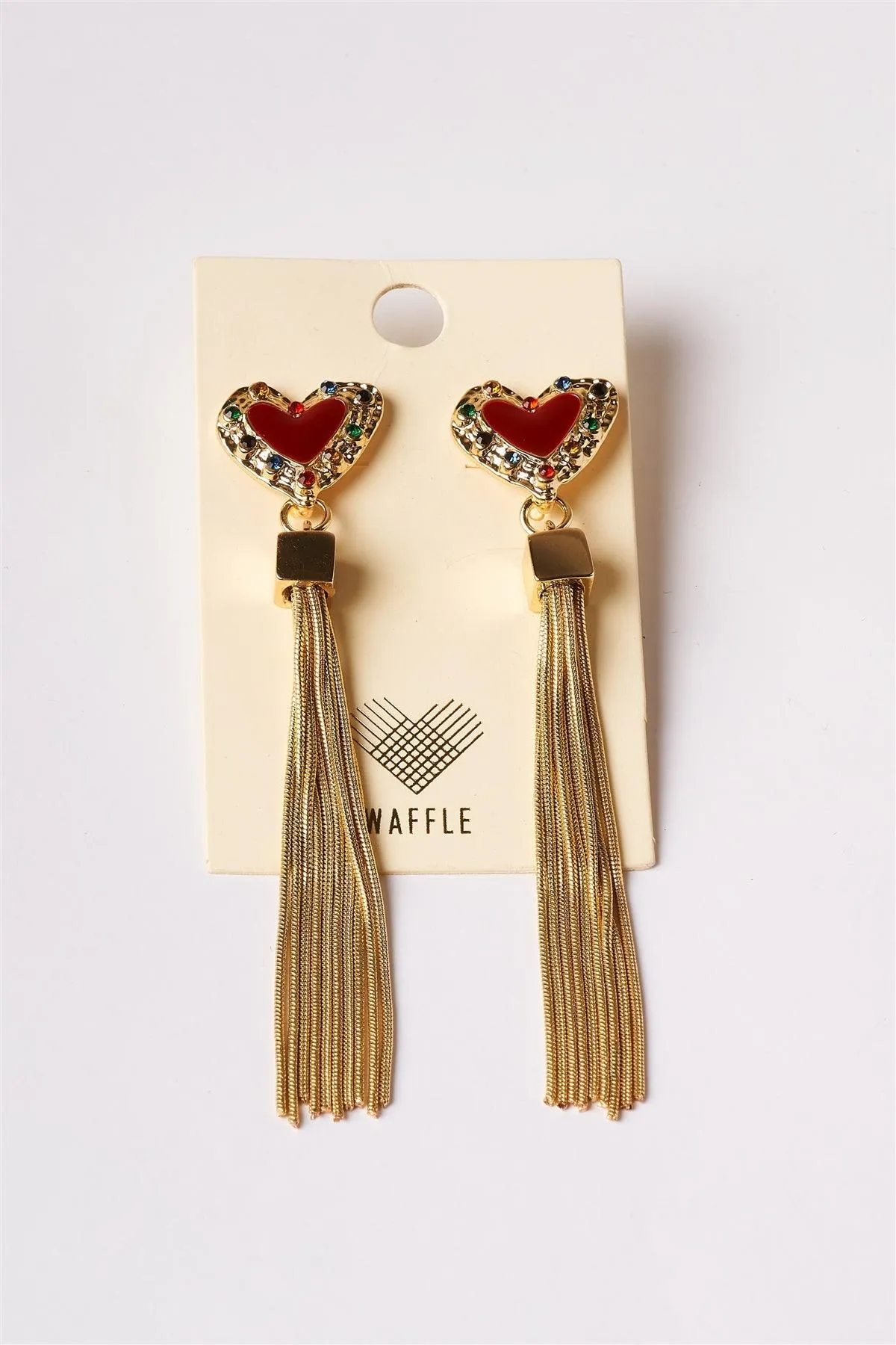 Red Gold Heart Chain Fringe Drop Earrings /1 Pair