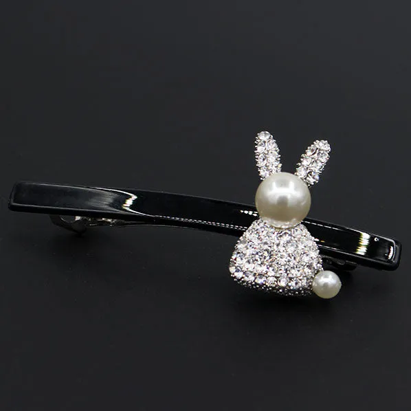 Rhinestone Kitty Princess Slim Barrette Black/Red