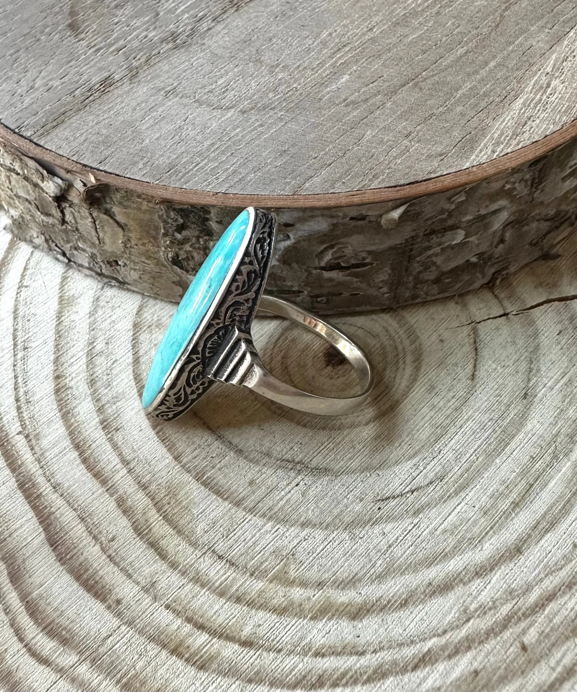 RIDE THE WAVE Navajo Turquoise and Sterling Silver Ring, size 7.5