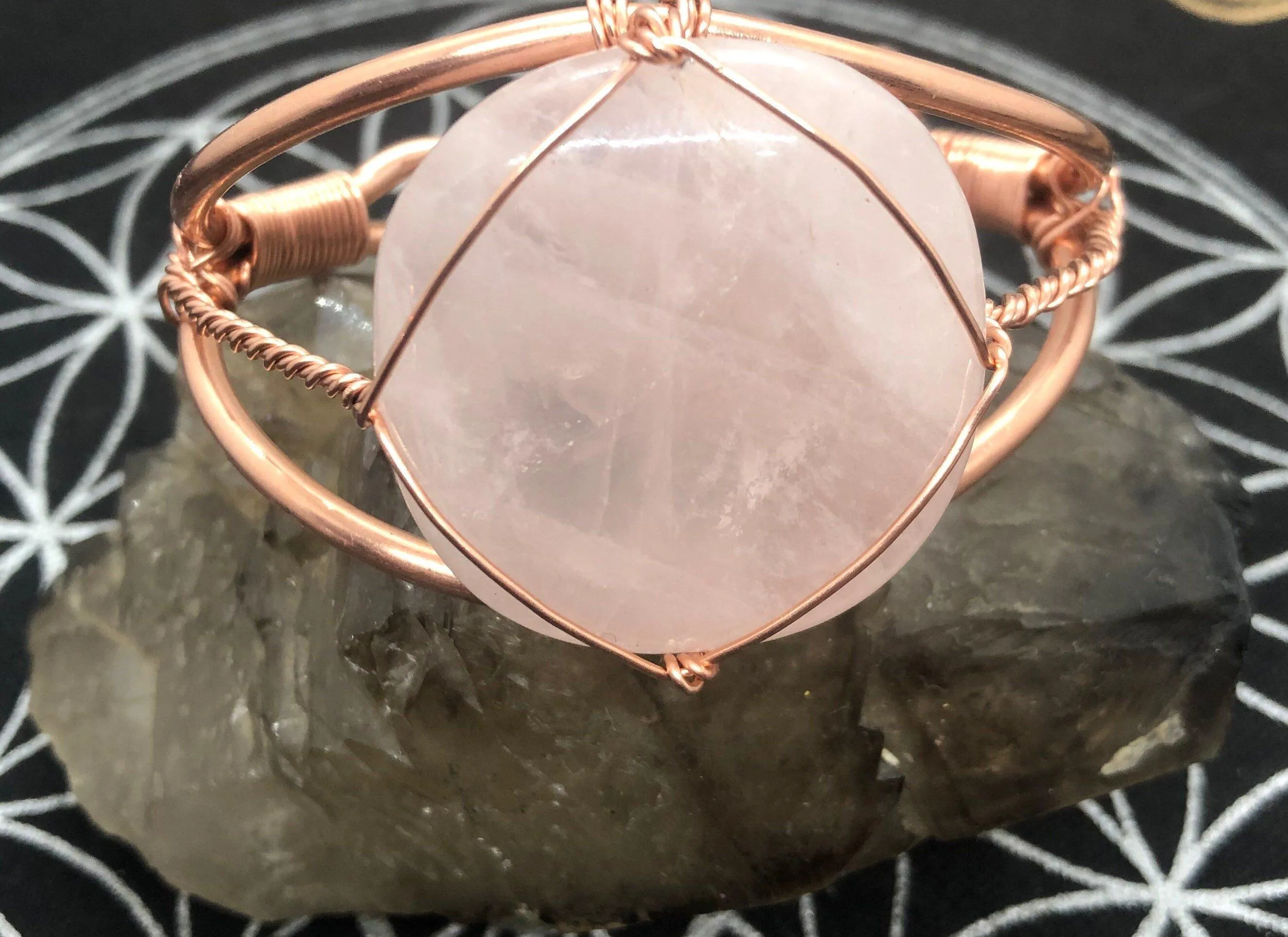 Rose Quartz Copper Bangle Bracelet