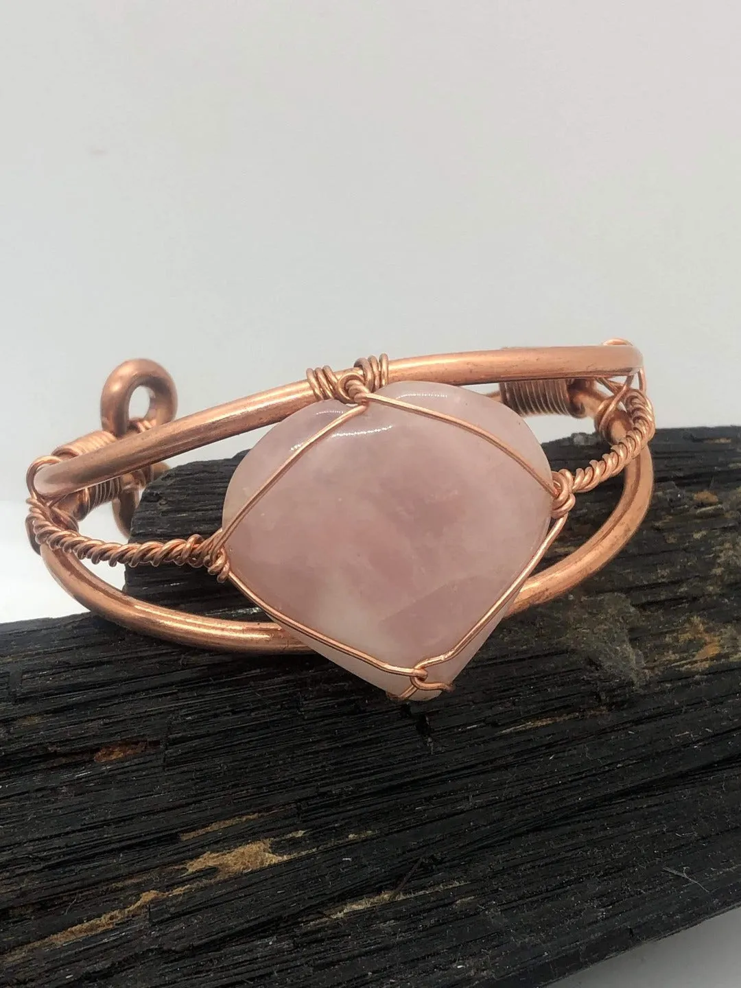 Rose Quartz Copper Bangle Bracelet