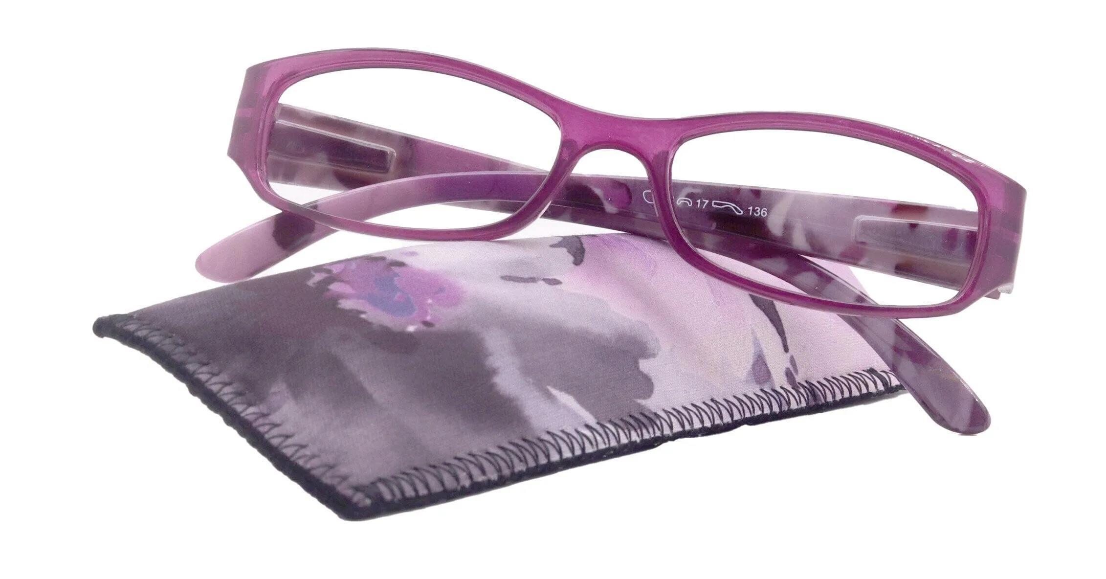 Rosie Premium Reading Glasses, Fashion Reader (Flower Purple) Print, Oval Shape  4  High Magnification, NY Fifth Avenue (Wide Frame)