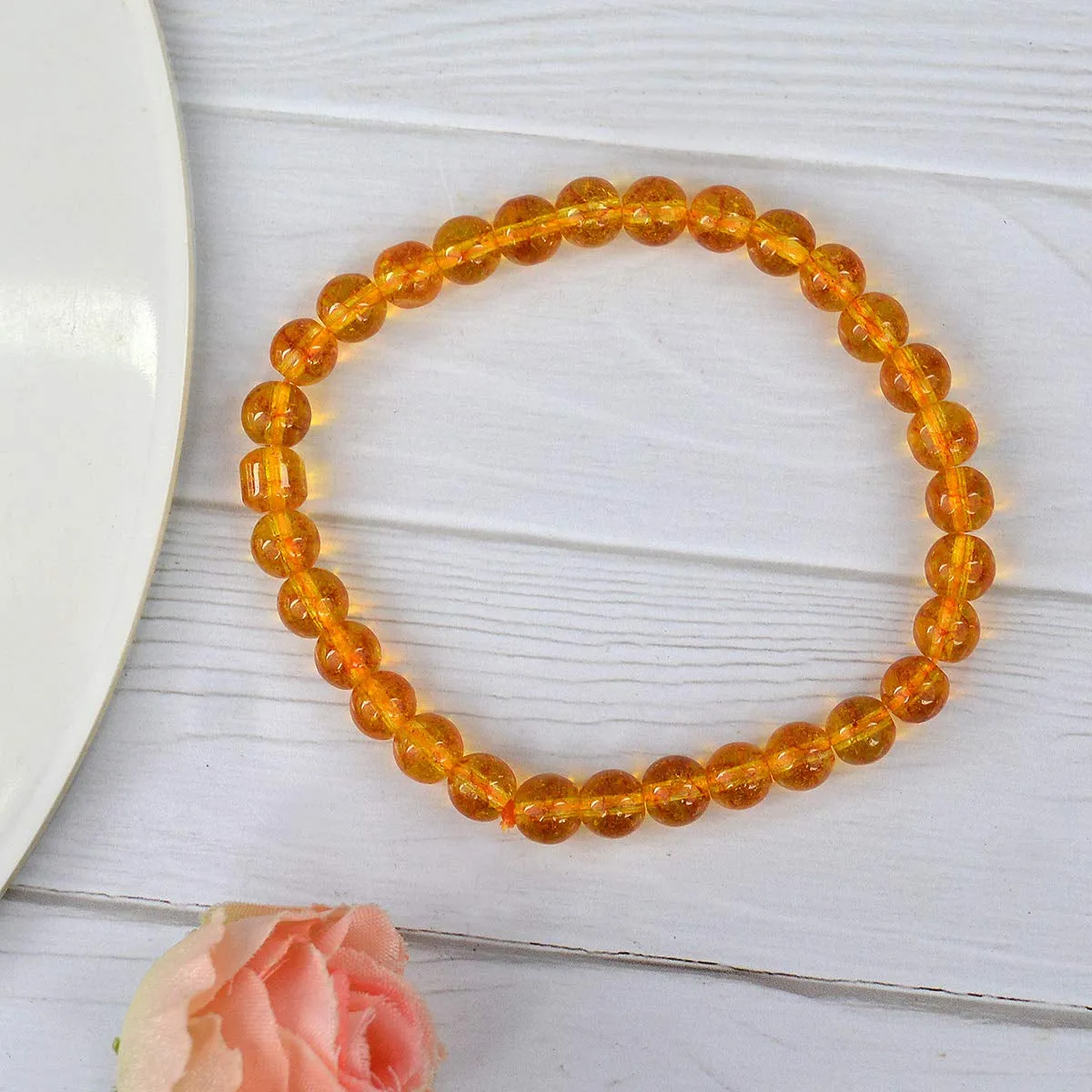 Round Beads Natural Citrine Stone 8 mm Bracelet For Reiki Chakra Yoga Meditation| Semi Precious Gemstones Stretchable Bracelet