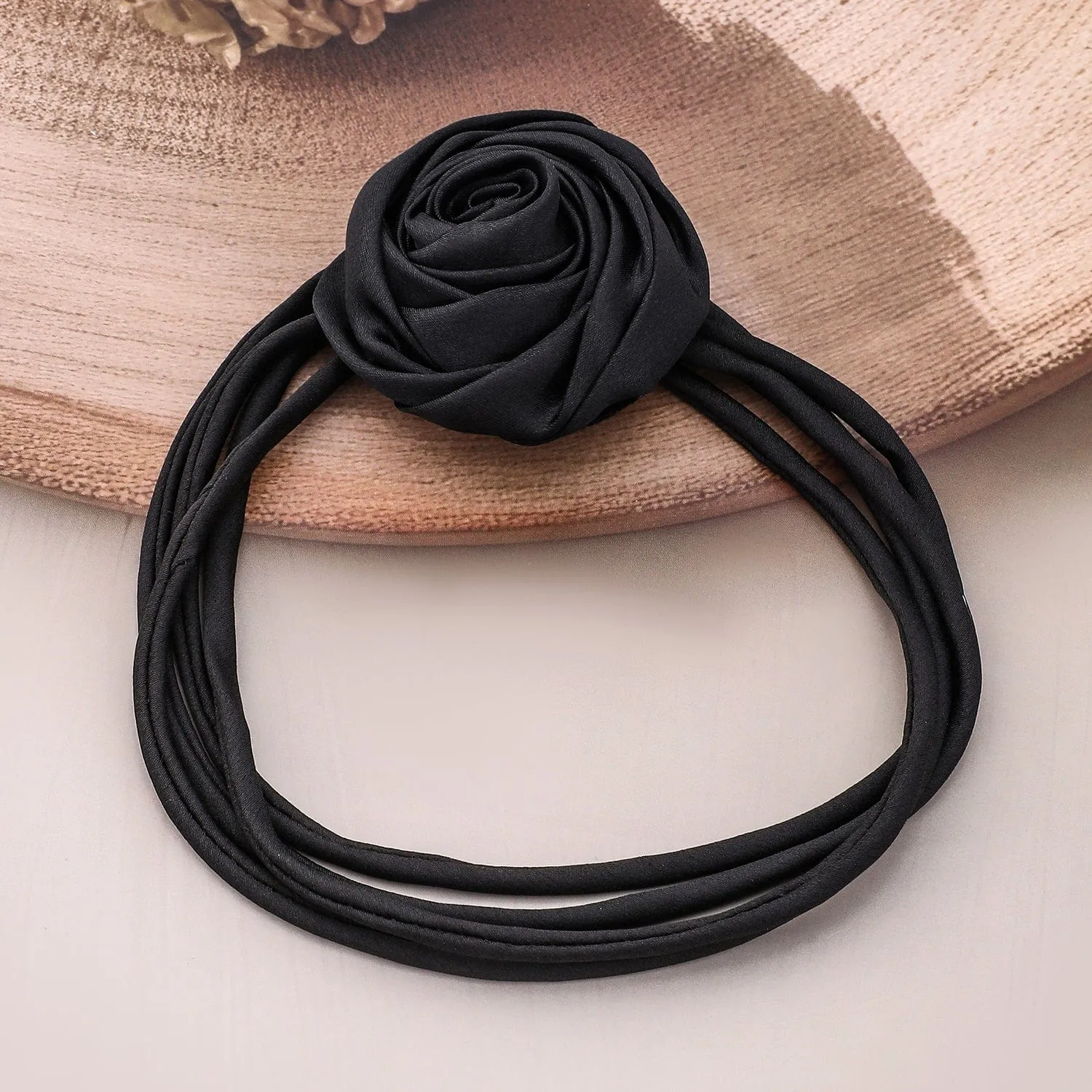 Rubans Elegant Black Satin Rose Choker Necklace – Bold Statement Piece for Every Look