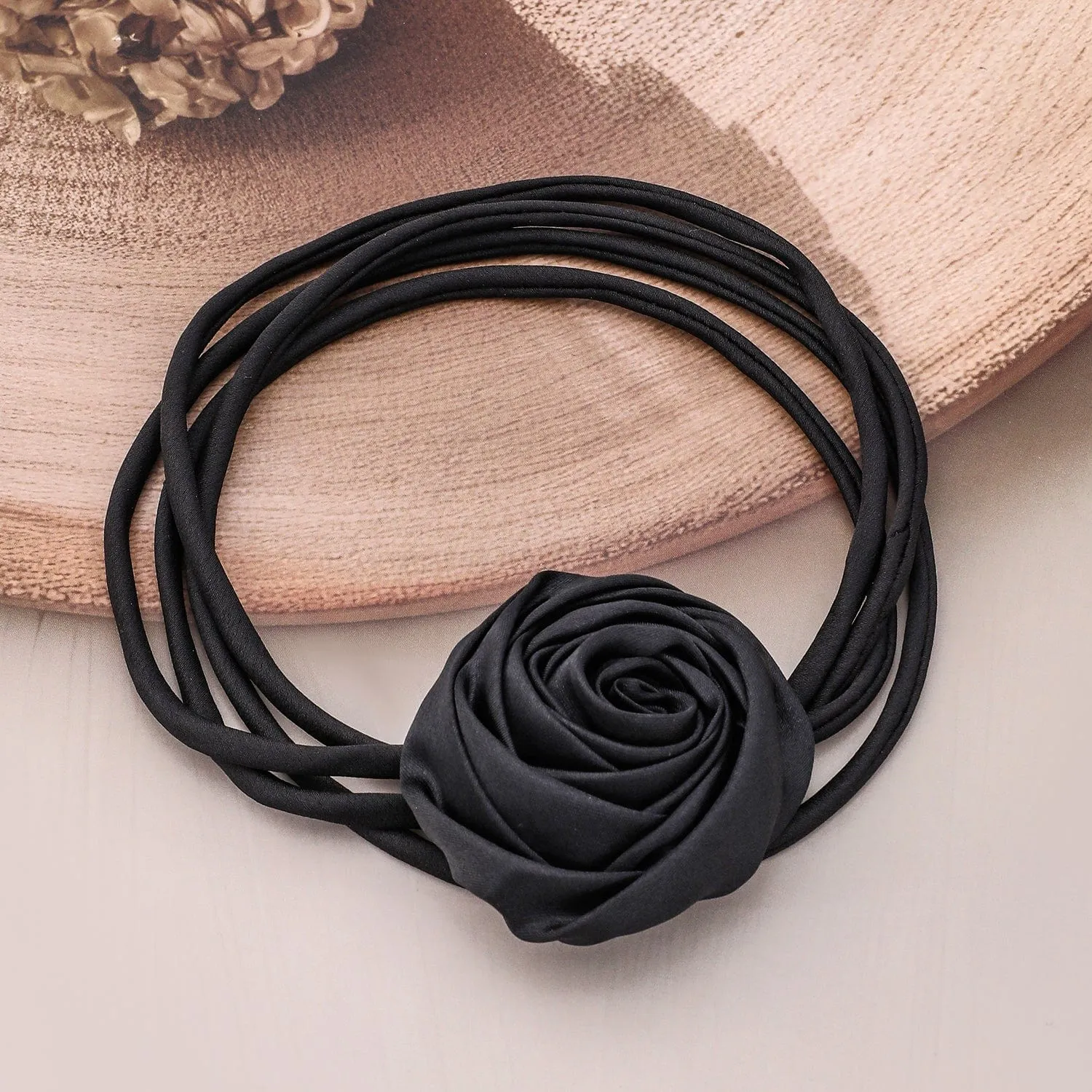 Rubans Elegant Black Satin Rose Choker Necklace – Bold Statement Piece for Every Look