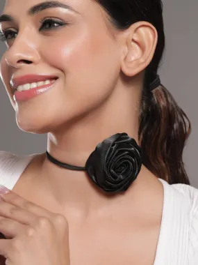 Rubans Elegant Black Satin Rose Choker Necklace – Bold Statement Piece for Every Look