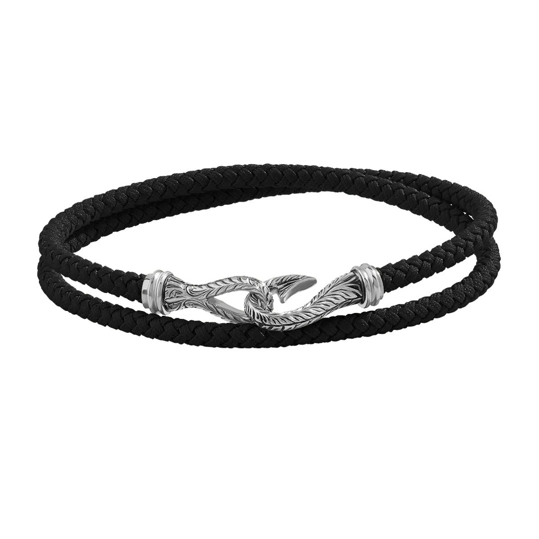 Sailor's Fish Hook Cotton Wrap Bracelet in Silver