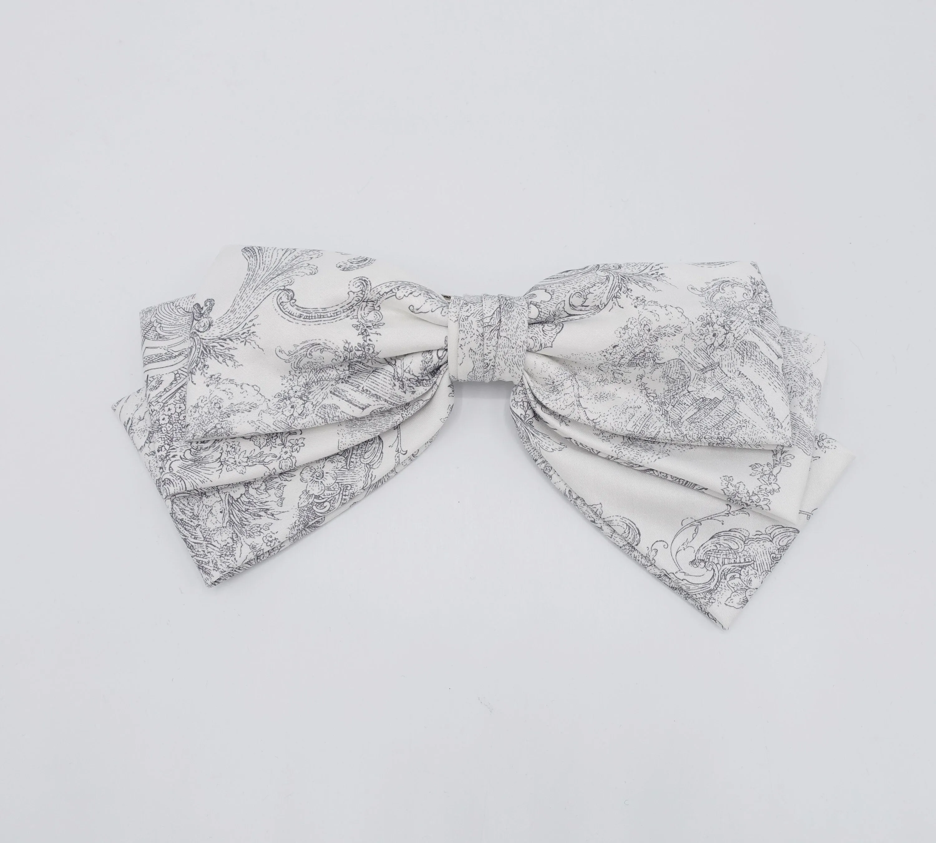 satin hair bow, baroque print hair bow, layered hair bow