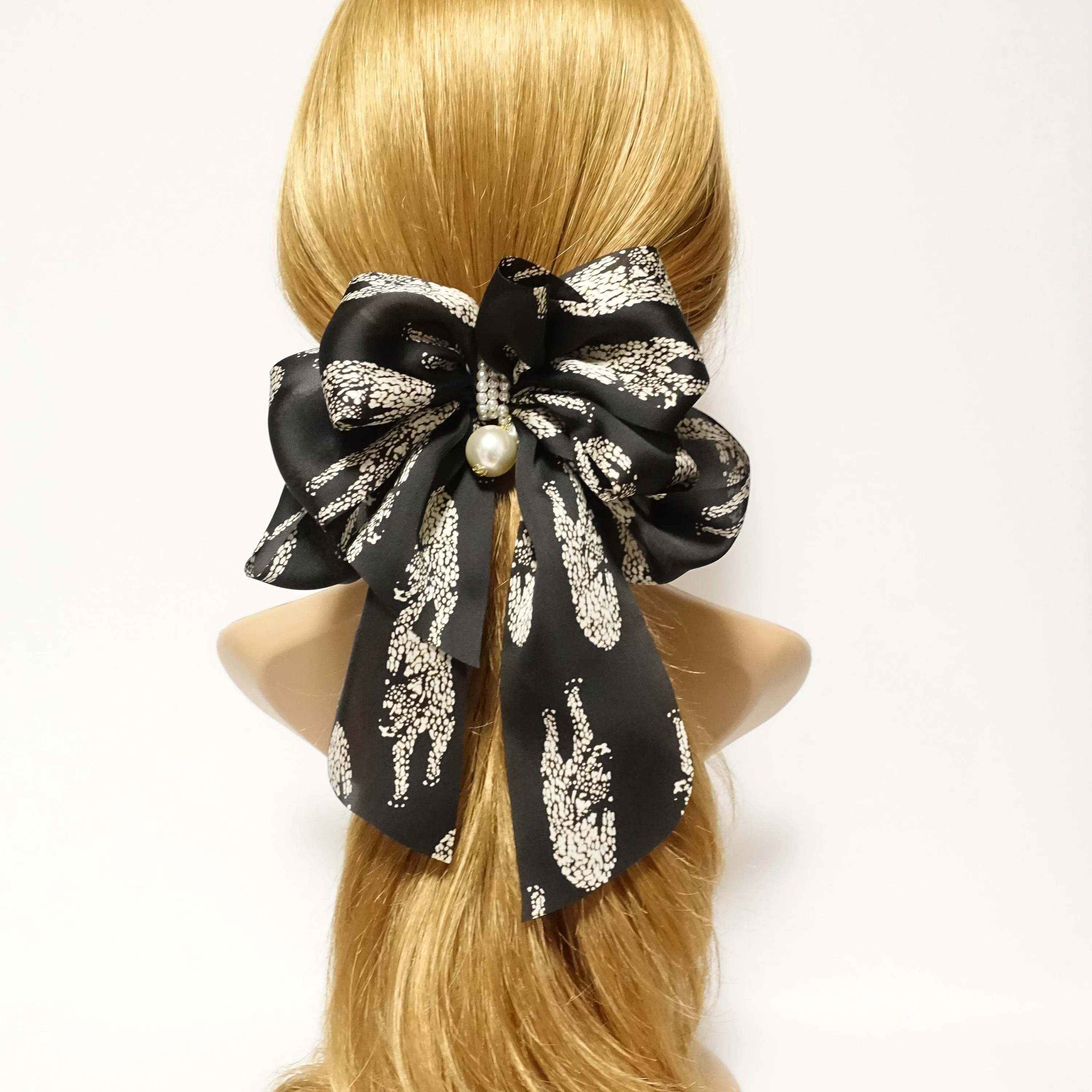 Scarf pattern print chiffon bow french hair barrette women hair accessory leopard python skull hair bow