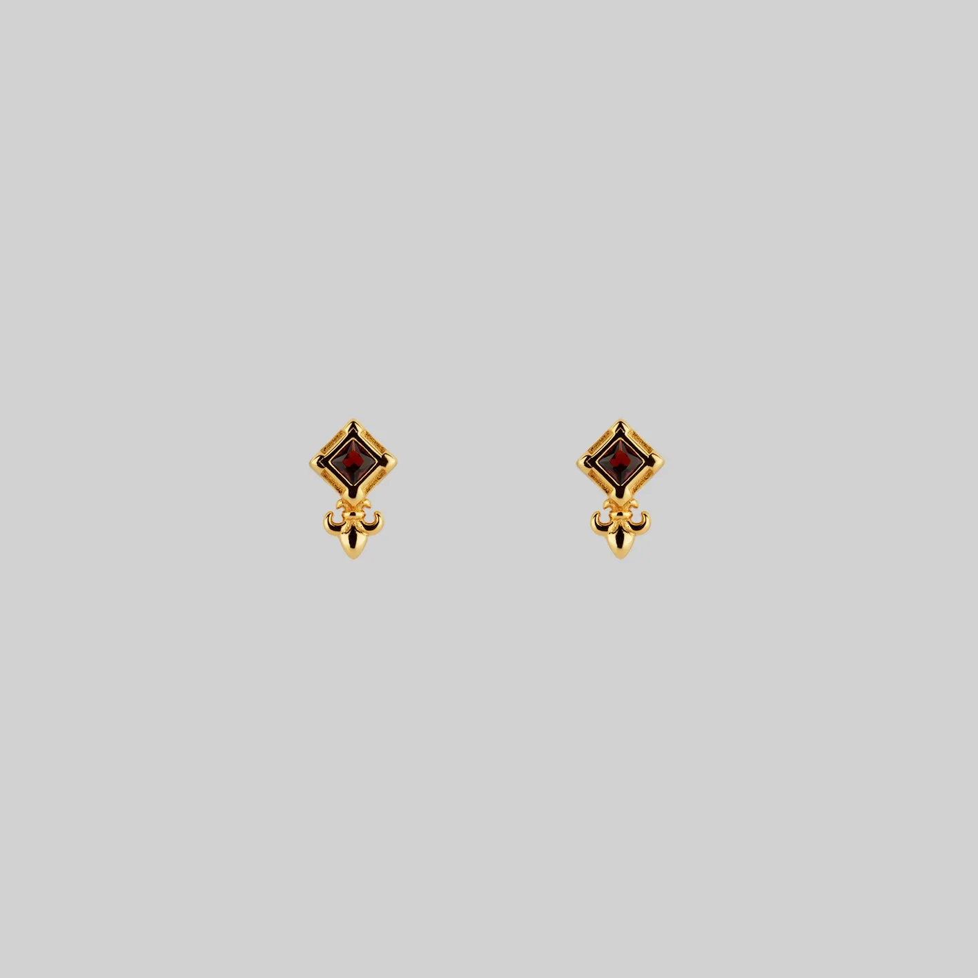 SCORN. Tiny Garnet Stud Earrings - Gold