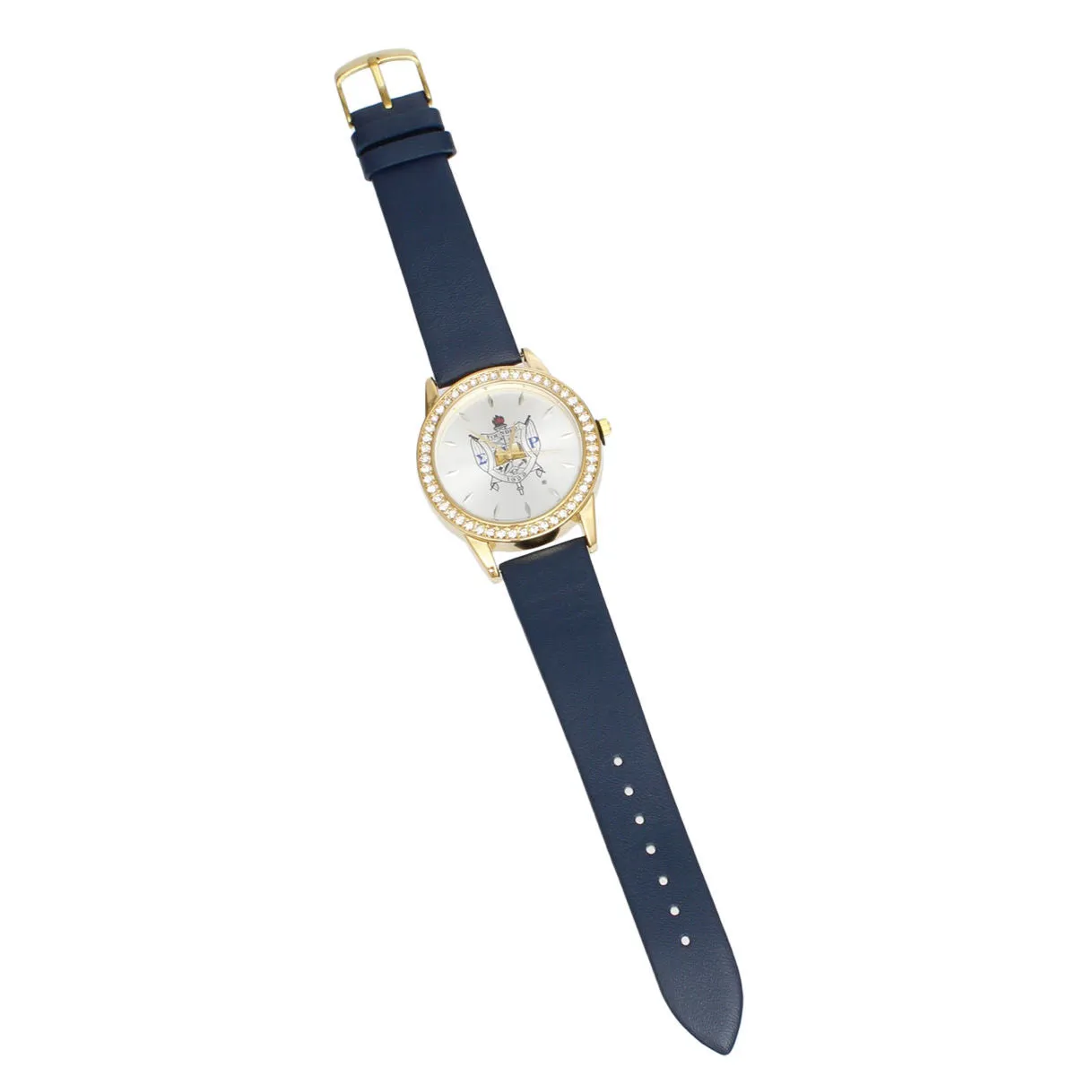 SGRHO Blue Leather Gold Sun Cut Dial Watch Women