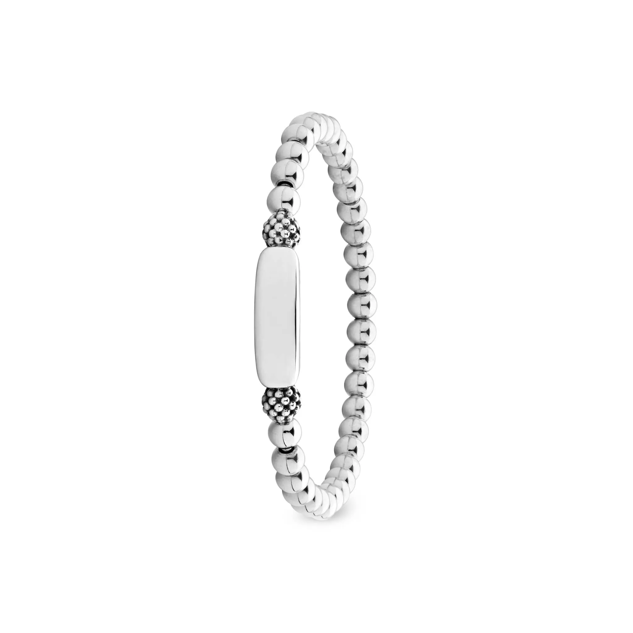 Signature Caviar Silver Station Stretch Bead Bracelet