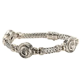 Silver or Silver and Bronze Dragon Coin Woven Bracelet -