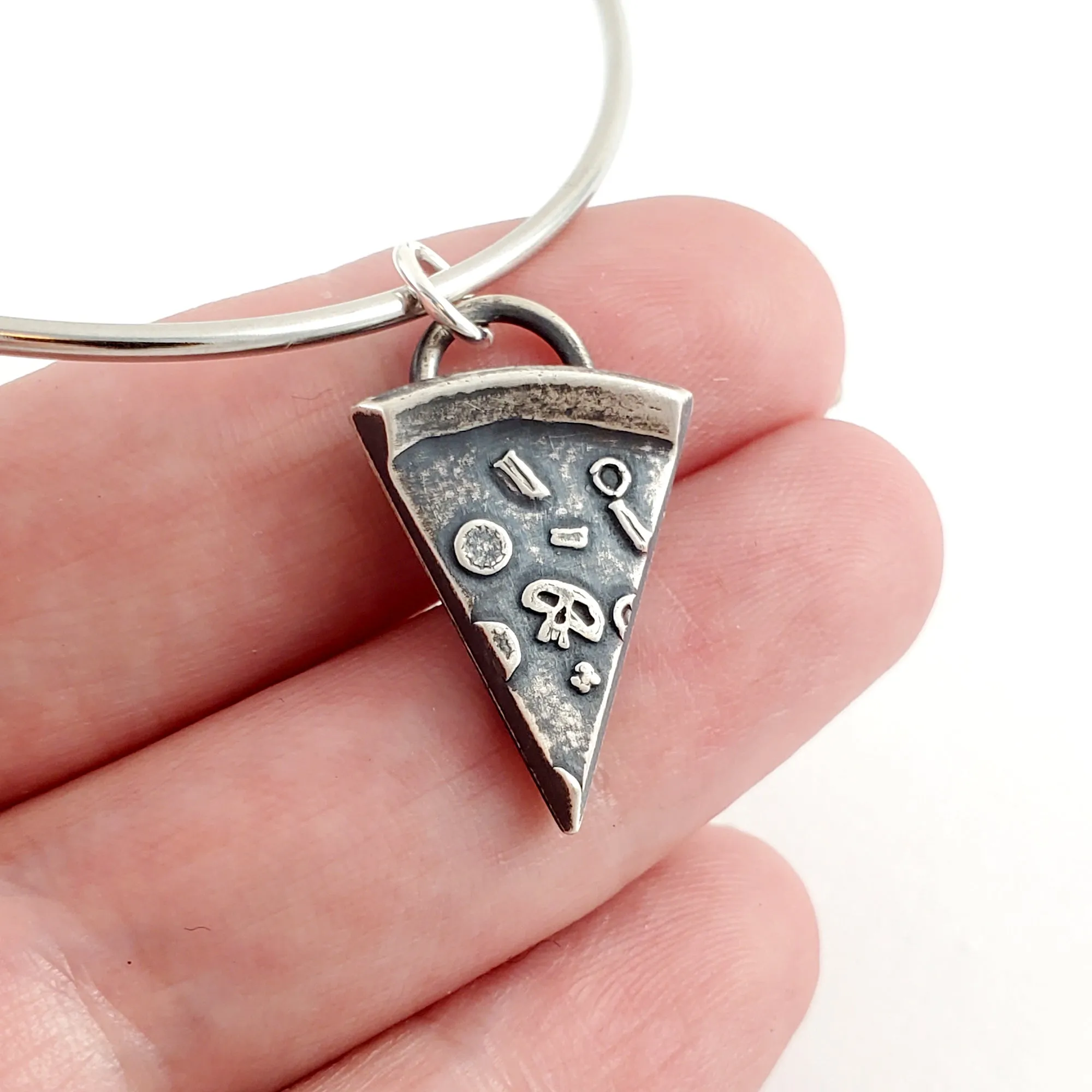 Silver Pizza Slice Coin Charm Bracelet