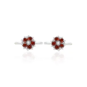 Silver Sparkling Orange Flower Toe Rings