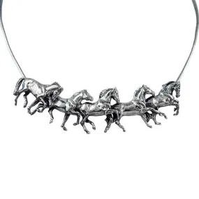 Six Horses Running Choker Necklace Sterling Silver