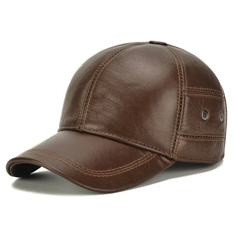 Solid Genuine Leather Hat Snapback Men's Caps Winter Baseball Cap Male Gorras Hombre Outdoor Dad Hat for Adult