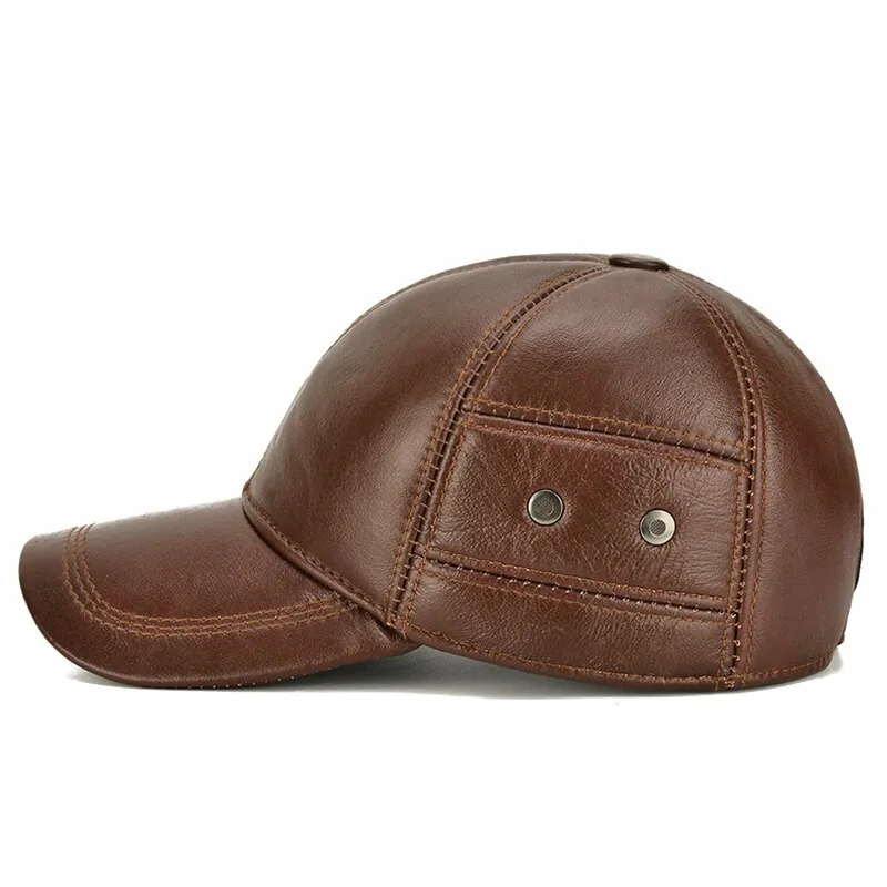 Solid Genuine Leather Hat Snapback Men's Caps Winter Baseball Cap Male Gorras Hombre Outdoor Dad Hat for Adult