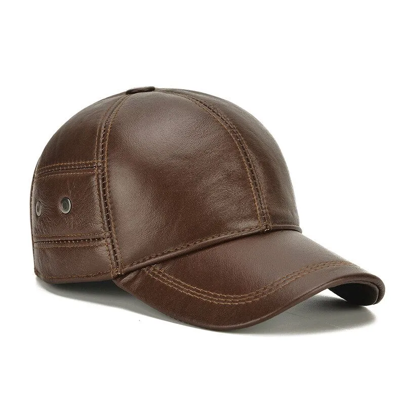 Solid Genuine Leather Hat Snapback Men's Caps Winter Baseball Cap Male Gorras Hombre Outdoor Dad Hat for Adult