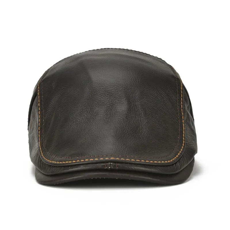 Solid Genuine Leather Winter Berets Cap for Men Warm Winter High Quality Beret Hats Flat Beret Cap Bone Brim Hats