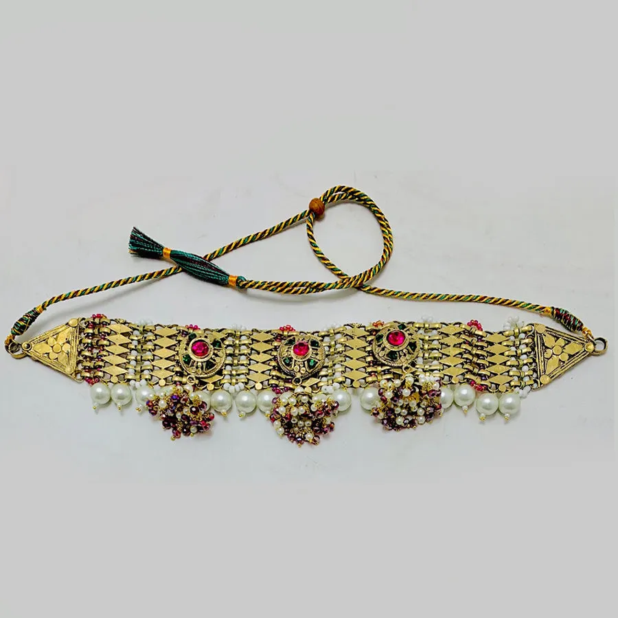 Statement Collar Choker With Multicolor Beads And Pearls